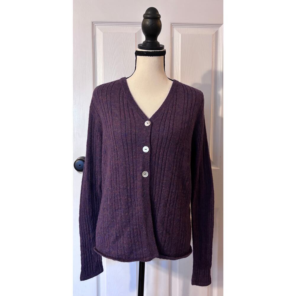 Baby Alpaca Cardigan Sweater Womens Medium Purple Mother of Pearl Buttons